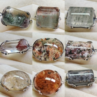 S925纯银镶嵌雪花白幽灵蓝月光魔盒吊坠DIY水晶魔盒一物一图108