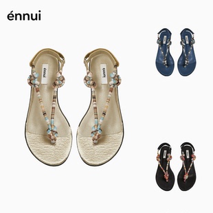 ennui 线条色彩 新品 原创两穿平底露趾罗马凉鞋女百搭舒适复古