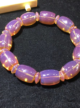 天然缅甸琥珀，粉紫水晶玫瑰茶珀桶珠手串