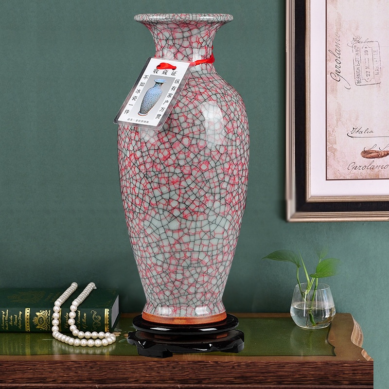 景德镇陶瓷器 陶瓷工艺品钧瓷裂纹釉冰片仿古花瓶 客厅博古架摆件