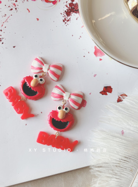 XY STUDIO手作甜美可爱小怪兽夸张耳环多巴胺活力音乐节拍照饰品