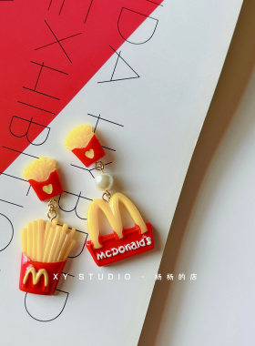 XY STUDIO手作耳饰日系甜美小众设计薯条M吸睛耳钉耳环耳夹定制
