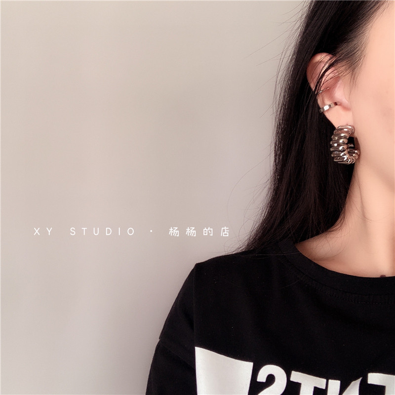 XY STUDIO包邮 韩版弹力圈设计S925银针金属质感耳环耳圈耳钉耳饰