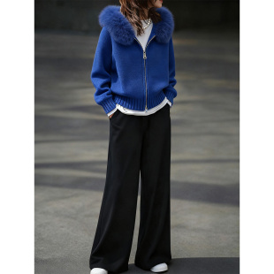 ROUMIKL巨好看的两件套初冬韩系一整套ootd穿搭蓝色毛绒针织衫阔