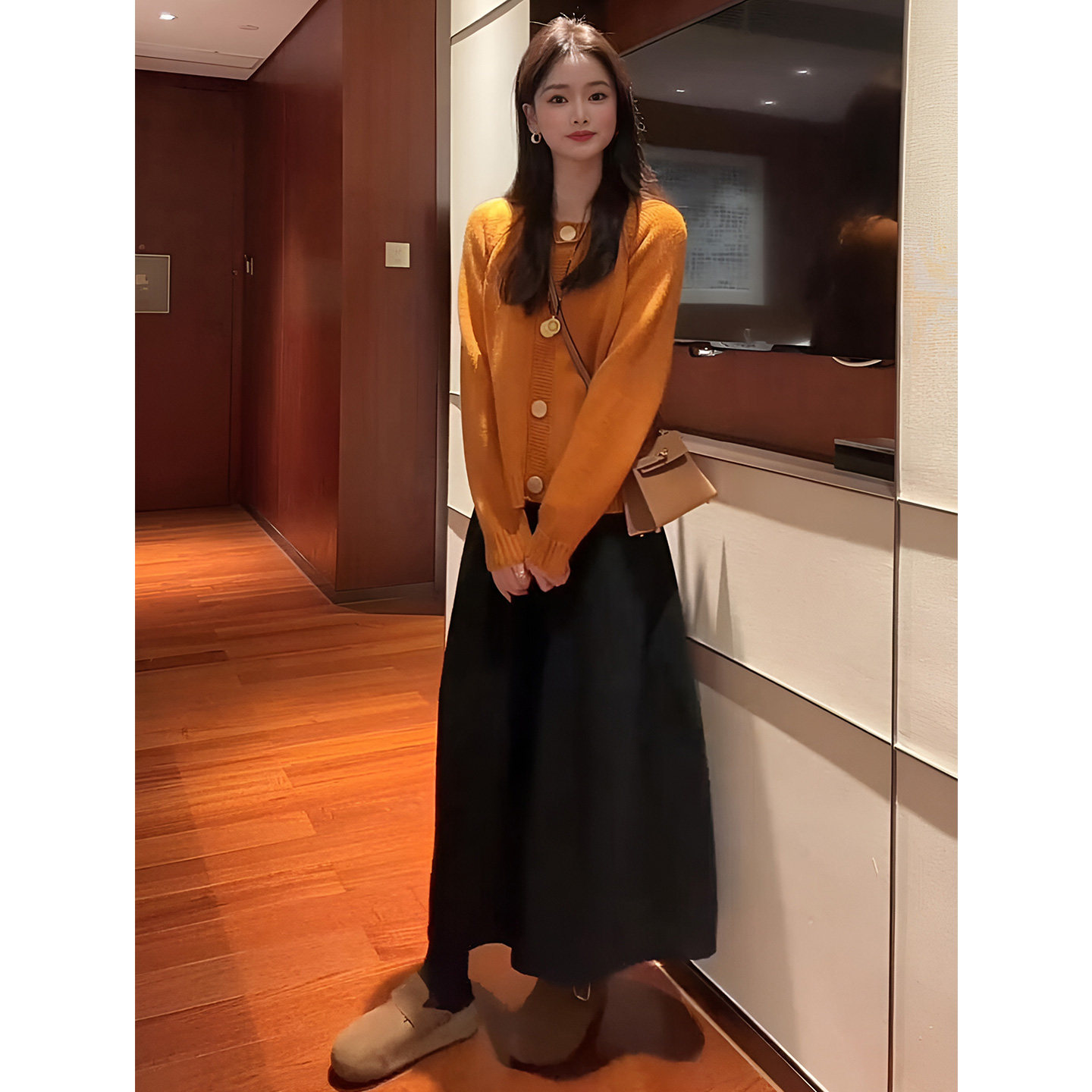 ROUMIKL秋日巨好看的两件套小个子韩系ootd一整套穿搭针织开衫半