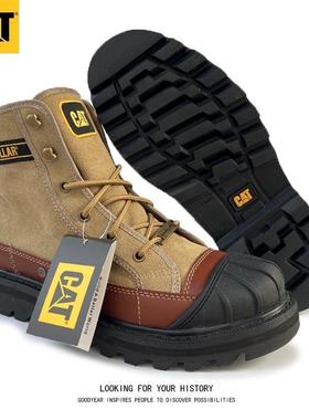 英伦复古CAT卡特帆布高帮大黄靴男工装靴马丁靴透气耐磨徒步登山