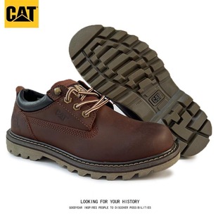 真牛皮英伦户外黑色耐磨 CAT卡特大黄靴马丁靴低帮男鞋 休闲工装 鞋