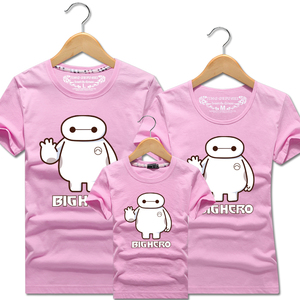 2023新款亲子装短袖T恤夏装大白卡通动漫上衣全家装休闲男女童装