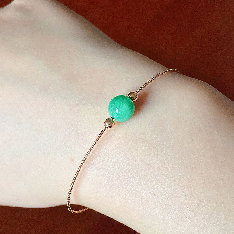 奢华传说珠宝 汉服首饰 悦己系列冰种绿色翡翠金镶玉手链18K金