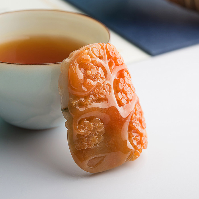 奢华传说珠宝 生生不息 天然缅甸红翡项链吊坠冰种手工雕刻缘系列