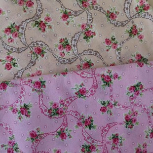 台湾进口纯棉印花布匹 田园玫瑰花蕾丝女童裙子手工布艺DIY拼布薄