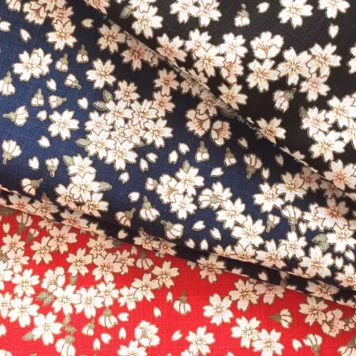 进口布竹节棉100%全棉印花 中式国风樱花汉服时装旗袍布艺DIY拼布