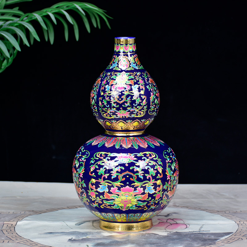 景德镇陶瓷器掐丝珐琅彩花瓶客厅插花中式仿古居家玄关摆件博古架
