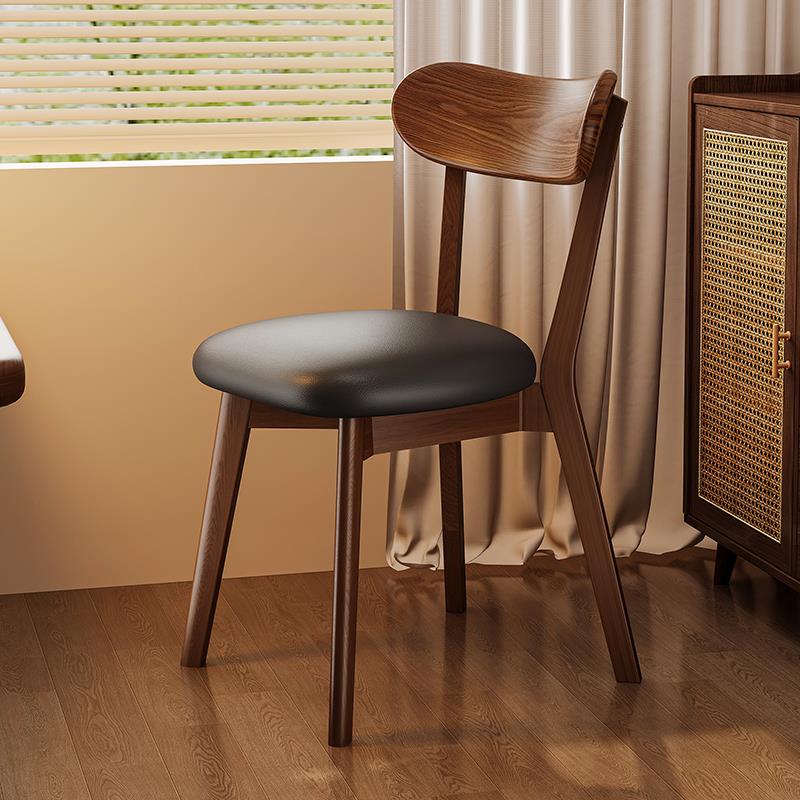 米悦实木餐椅家用餐桌椅子中古靠背凳子覆古黑胡桃书桌椅茶桌主人