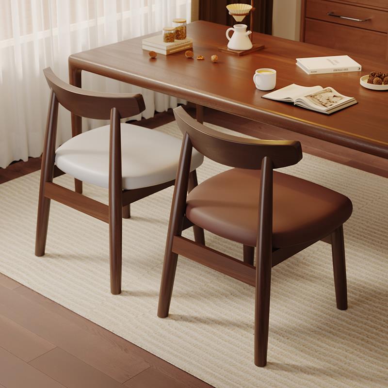 米悦中古实木餐桌椅子家用餐椅餐厅吃饭胡桃木凳子靠背休闲茶桌牛