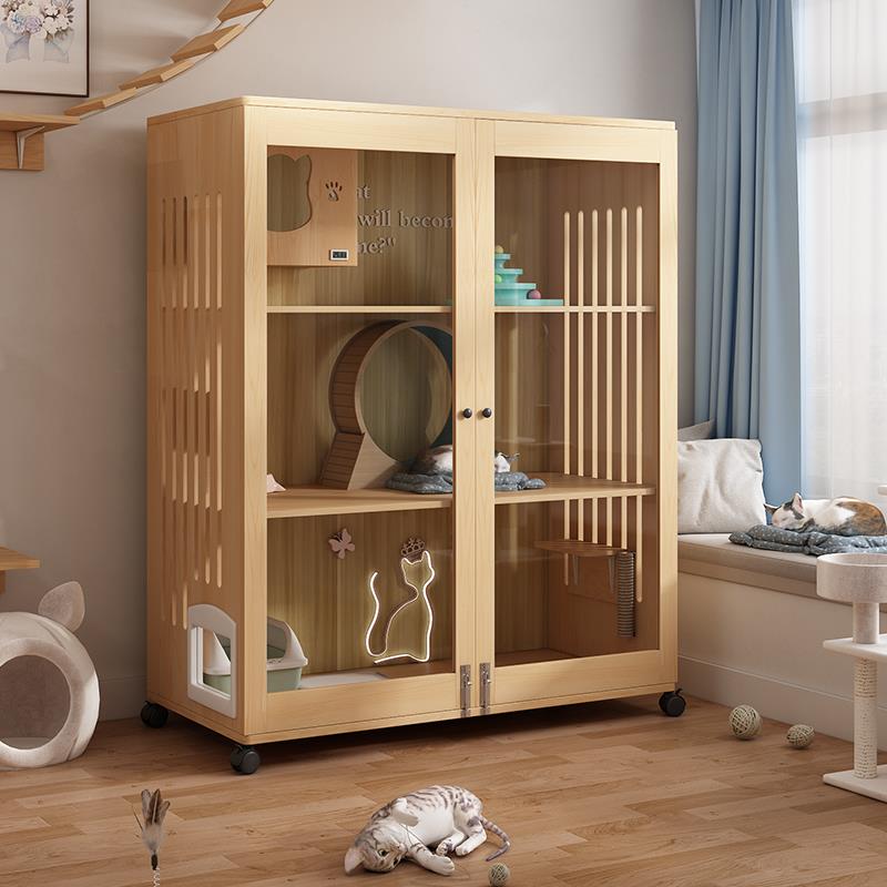 米悦实木猫笼别墅超大号豪华繁育猫窝家用猫柜猫舍猫屋室内猫咪房