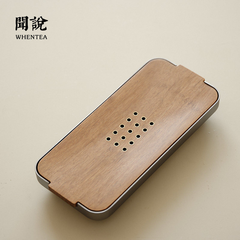 闻说简约竹制铝合金双层茶盘