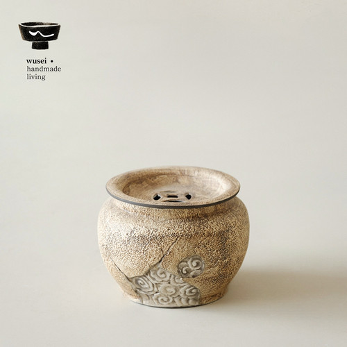 WUSEI老岩泥粉引鎏银茶洗
