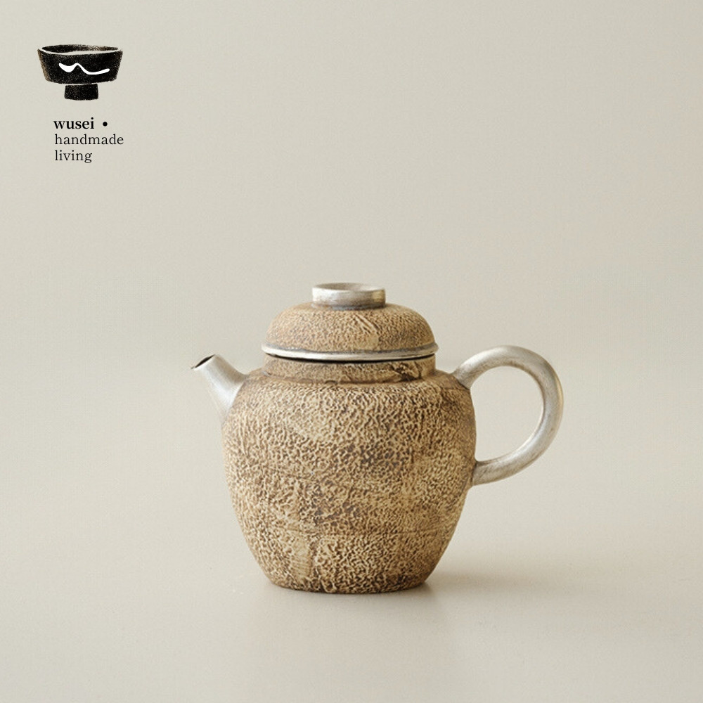 闻说WUSEI石纹粉引鎏银宫灯茶壶
