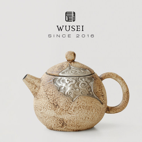闻说复古粉引鎏银龙蛋泡茶壶