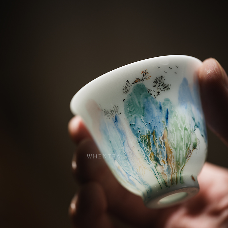 闻说|抽象山水手绘品茗杯 薄胎 纯手工景德镇市陶瓷 主人功夫茶杯