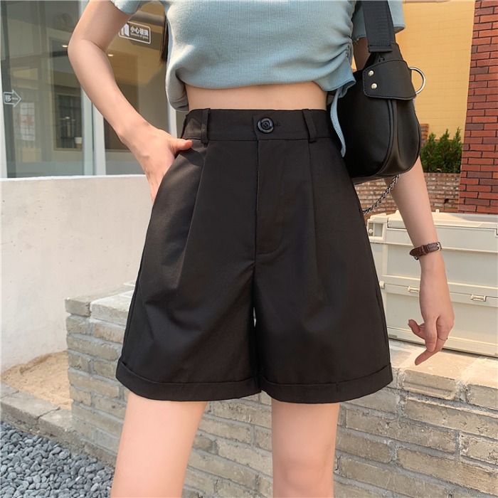 Real price 2021 new Korean elastic waist leisure wide leg shorts for women