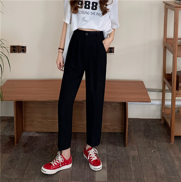 Real price spring and summer Korean high waist loose and thin nine point radish pants women's casual pants
