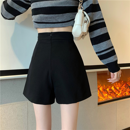 Real shooting real price 2021 autumn new Korean High Waist Wide Leg shorts women's back zipper skirt