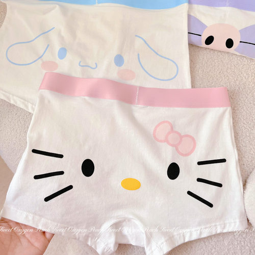 3丽欧男友～可爱印花卡通凯蒂大耳狗男内裤白色库洛米全棉平角裤