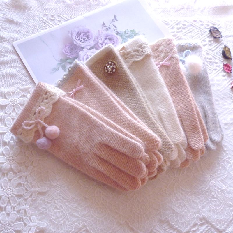 韩版兔羊毛防寒珍珠手套秋冬新品