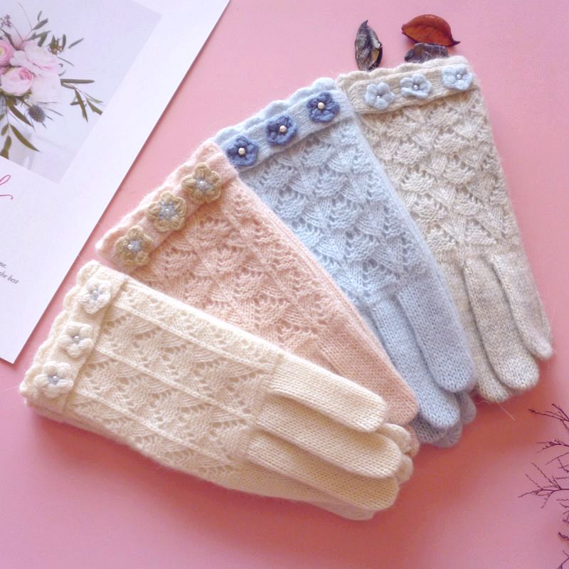 分指手套佐贺兔羊毛手工女双层