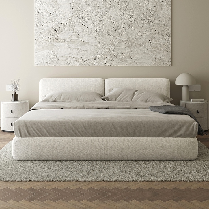 意式极简科技布布艺床现代轻奢主卧网红泡芙榻榻米床齐边床