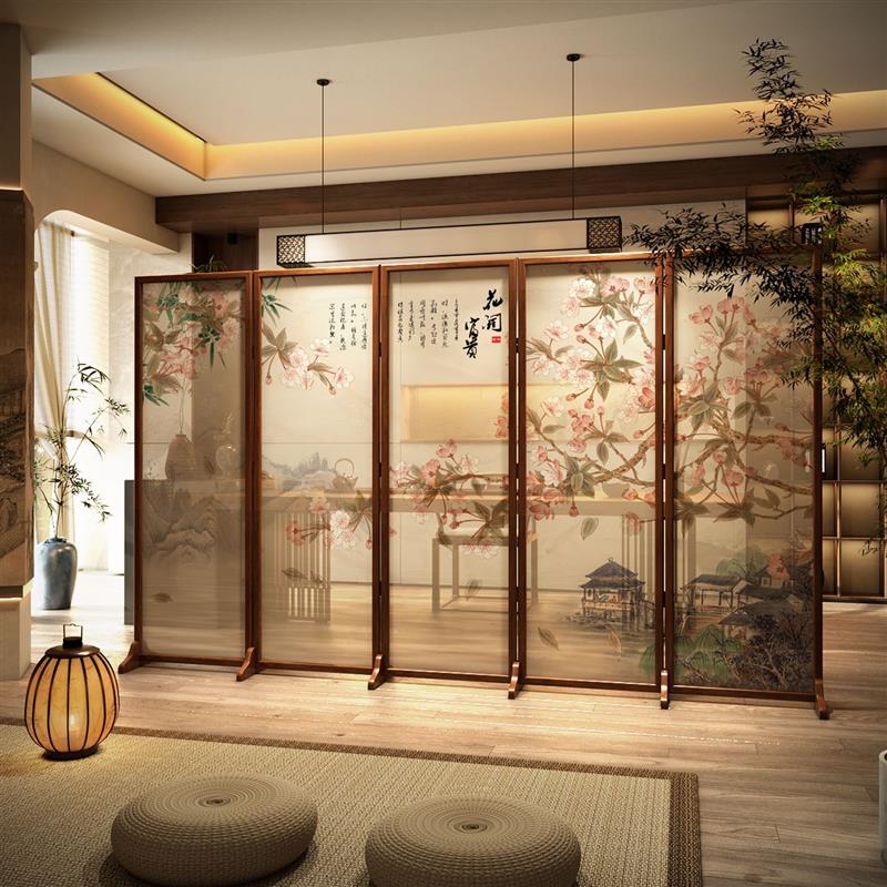 中式禅意梅花实木屏风隔断花鸟客厅入户玄关正对门茶室可折叠移动