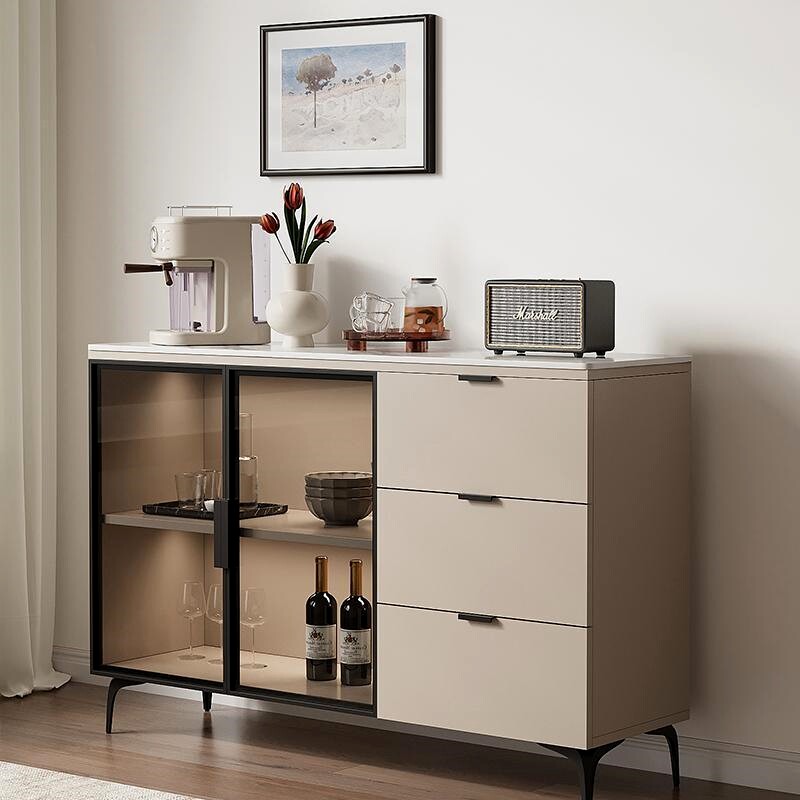 实木岩板餐边柜靠墙家用收纳储物柜沙发隔断柜厨房现代简约风定制