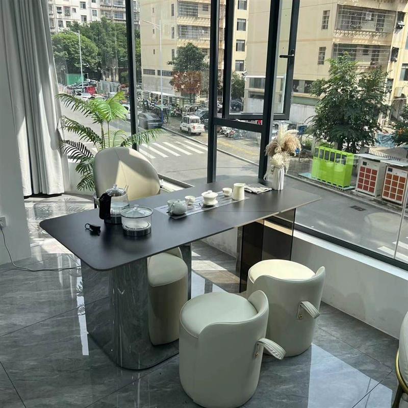 意式极简岩板茶台泡茶桌椅子组合家用办公室设计师悬浮阳台泡茶台
