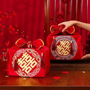 结婚包袱皮包裹布新娘陪嫁红包袱大号嫁妆包盆布婚庆用品喜盆红布