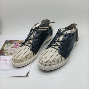 微瑕疵男鞋真皮布面休闲鞋春秋款低帮系带平底舒适百搭39白底男鞋