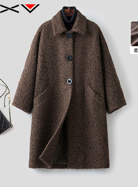 BXV通勤简洁复古大衣女长款2025冬季新款保暖单排扣翻领毛呢外套