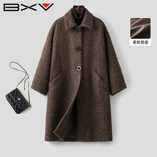 BXV通勤简洁复古大衣女长款2026春季新款保暖单排扣翻领毛呢外套