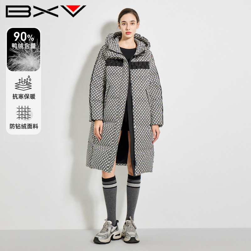 BXV保暖加厚长过膝连帽羽绒服