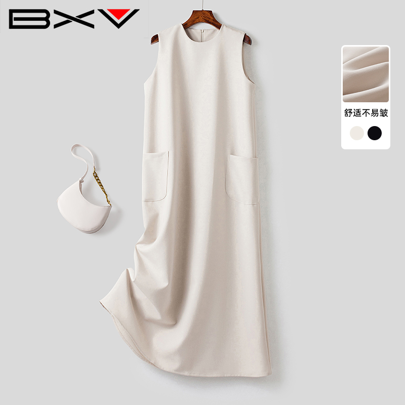 BXV西装无袖背心连衣裙女2025夏季新款法式宽松圆领垂感直筒裙子