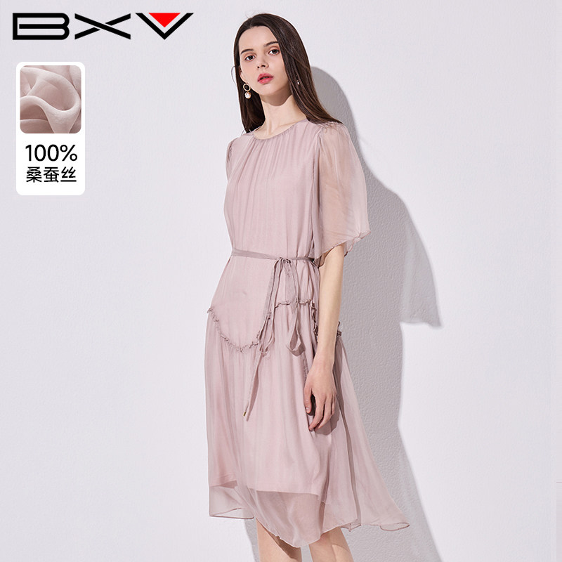 BXV桑蚕丝系带廓形连衣裙