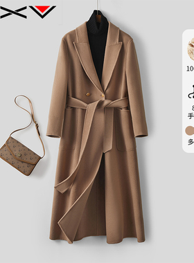 BXV系带双面羊绒大衣女中长款2025秋新款加厚时尚双面呢毛呢外套