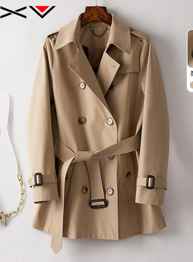BXV卡其色风衣女短款2025春秋新款小个子时尚宽松休闲系带短外套