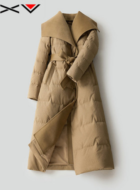 BXV大翻领羽绒服女中长款2025冬新款简约绵羊毛保暖加厚羽绒外套