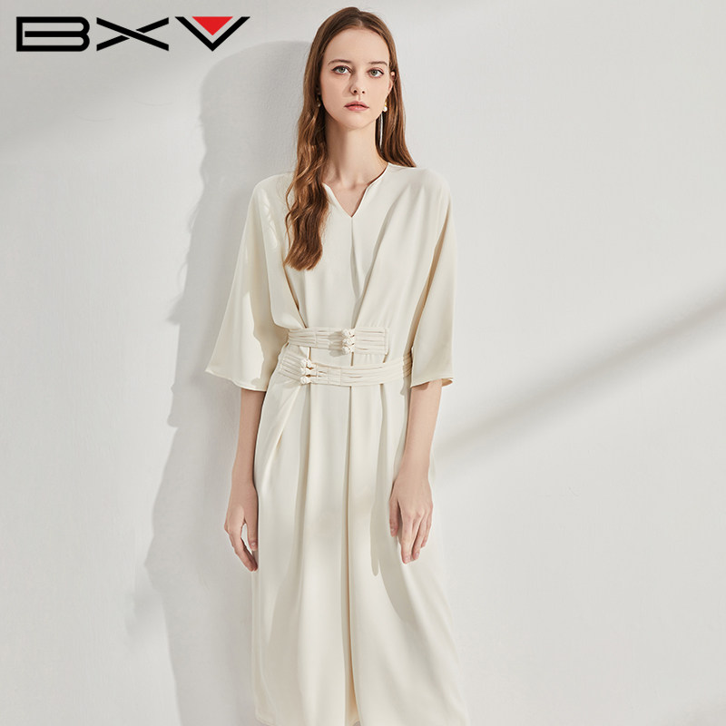 BXV盘口系带连衣裙女中长款2026夏季新款气质长裙法式V领裙子潮