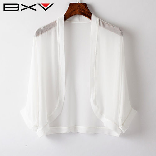 BXV夏季白色桑蚕丝薄防晒开衫女