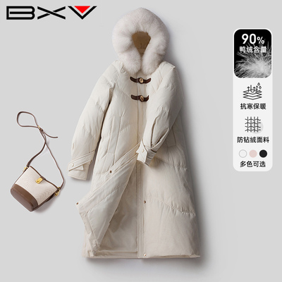 BXV狐狸毛大毛领中长款羽绒服