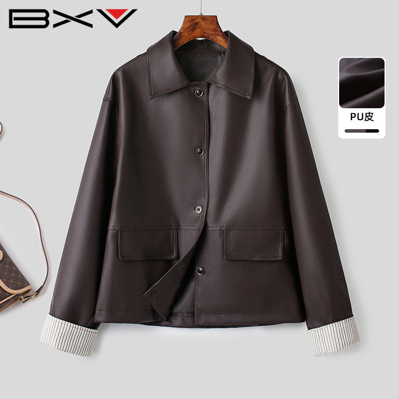 BXV拼接皮衣女2025秋新款