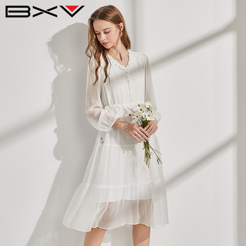 BXV木耳边真丝长裙桑蚕丝
